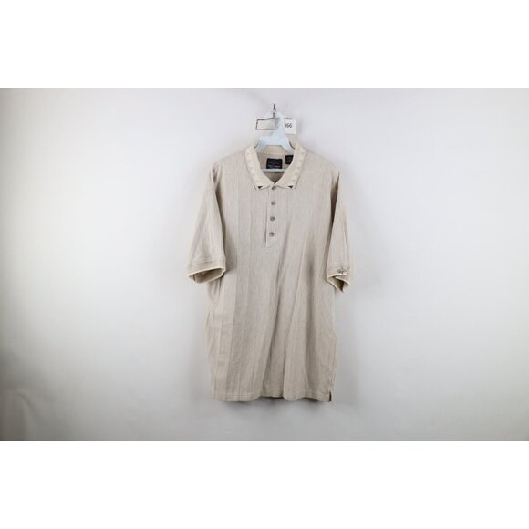 Vintage 90s Streetwear Mens Large Faded Striped Geometric Knit Golf Polo Shirt - Picture 1 of 12